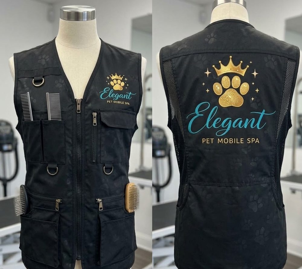 The Elegant Pet Mobile Spa branded grooming vest